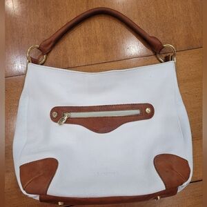 Valentina Two-Tone White/BrownGenuine Leather Purse Shoulder Bag Made in Italy